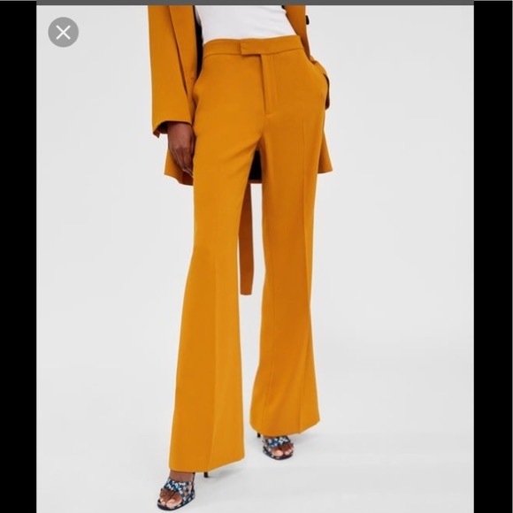 NWT ZARA MUSTARD YELLOW FLARED PANTS TROUSERS - Picture 6 of 8